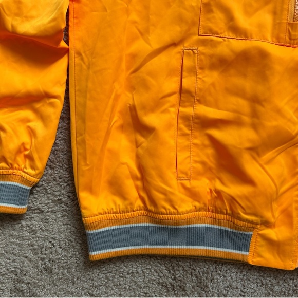 Fabletics Desert Sun Yellow Raincloud Grey Satin Bomber Jacket Size Large - Picture 9 of 16